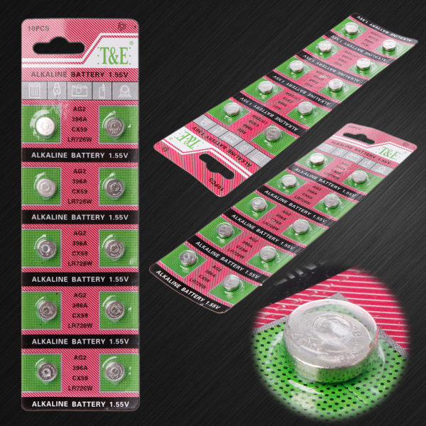 10 kpl alkalisia nappiparistoja AG2 1,5V G2 396A LR726 SR726W GP397 1164SO SR59W SR726 Kolikkoparisto Kello Watch Kellot