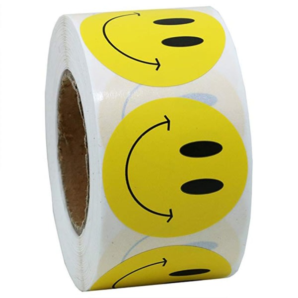 Kampanj, 3 x Sticker Roll 1500st Gul Happy Face Circle Dot