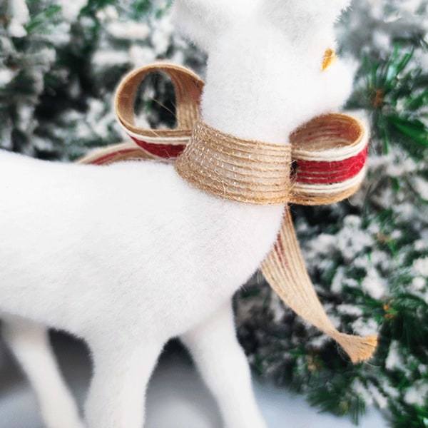 Julvit flockad stående älg fylld plysch ren med pilbåge prydnad Djurmodell Xmas Heminredning