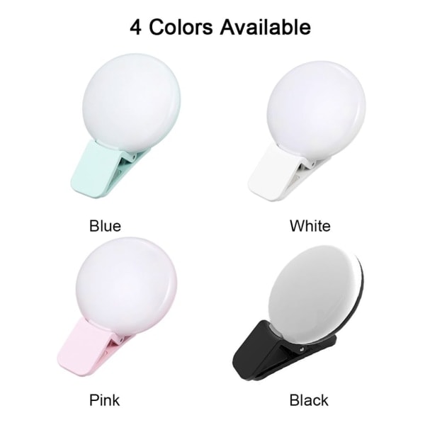 Mini selfie ringlampe genopladelig selfie LED kameralampe og 3 lysstyrke makeuplampering