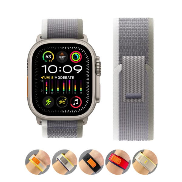 Trailrem til Apple Watch Ultra 2 armbånd 49mm 44mm 45mm 40mm 41mm 38mm 42mm 45 44 mm armbånd iWatch serie 8 9 7 6 5 3 se Grøn Grå Green Gray 42 44 45 49mm