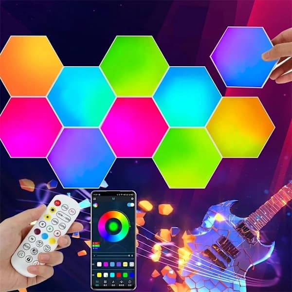 Hexagon Væglampe / LED-lampe i 6 moduler - Fjernstyret 2-pak 2-Pack
