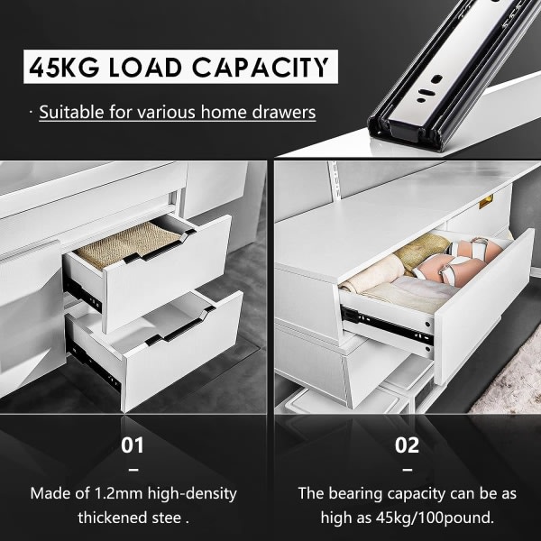 Lådslider, lastkapasitet opp til 45 KG, med kullager 250 mm forlengning, 1 par (2 stykker)