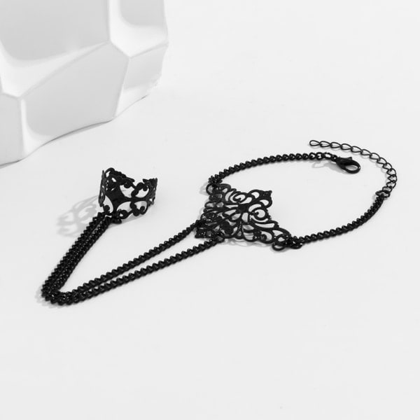 Vintage fingerhåndtag kæder ringe armbånd til kvinder danser charme forbinder hånd sele armbånd æstetiske smykker sort