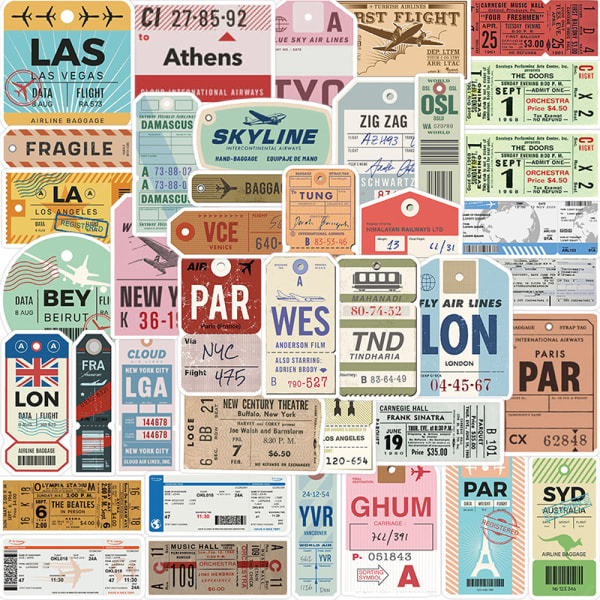 40:a Retro Traveling Boarding Check Graffiti Stickers Bagage Flerfärgad en one size Multicolor one size