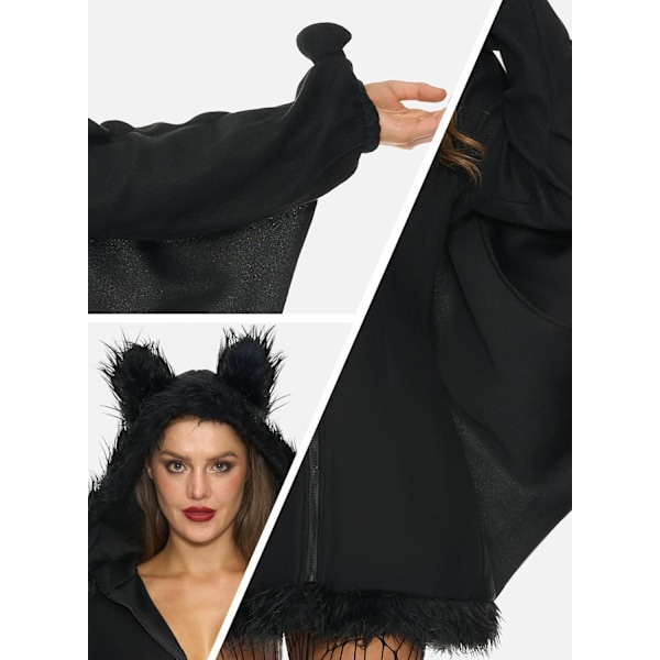 Dame Sort Bat Hoodie Lynlås Halloween Kostumer Til Voksne L