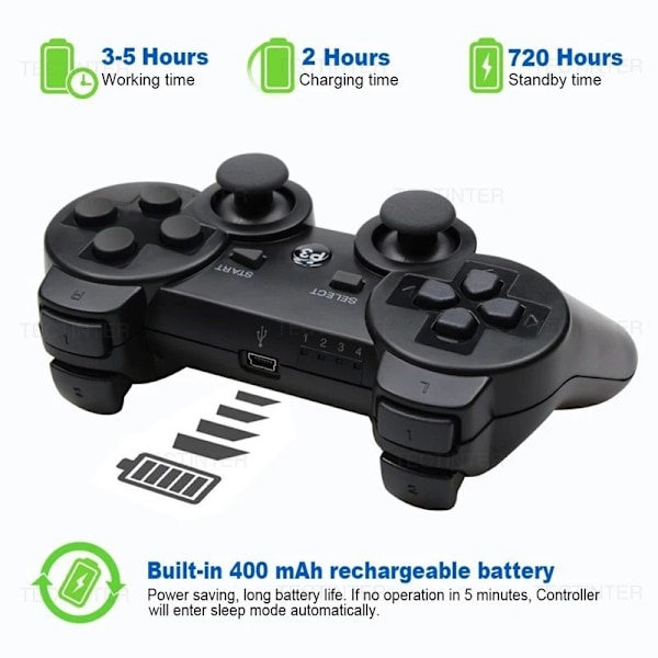 2-pak - Trådløs controller - Håndkontrol til PS3 kompatibel sort Black 2-Pack