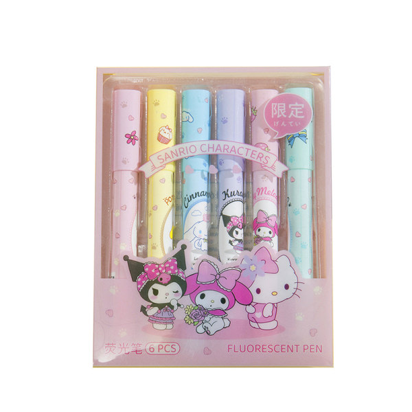 e Sanrio Highlighter 6 Boxed højvärdig farvepenna