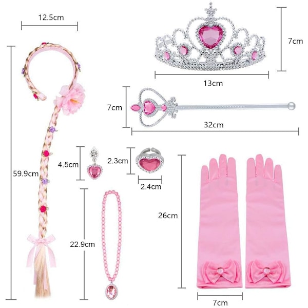 Prinsessan Elsas Kostymtillbehörssats för Barn, Inkluderar Fläta, Tiara, Handskar och Trollstav 9pcs - pink (braids)