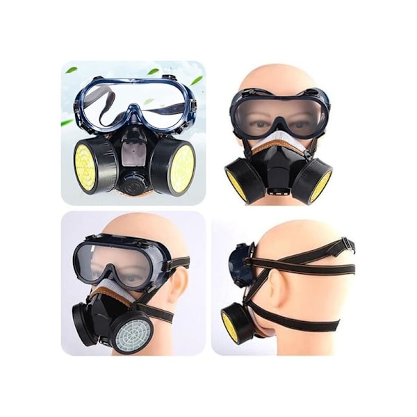Kemikalieskyddsmask Andningsskydd Gasmask Anti-Förorening Skadliga Ångor, Patronmask Skyddsventil Lätt att Andas, Skyddsglasögon