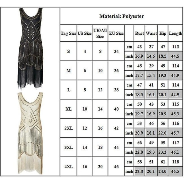 1920-luvun naisten flapper-mekko hapsut Great Gatsby -asu 20-luvun paljetit helmet vintage 4XL beige