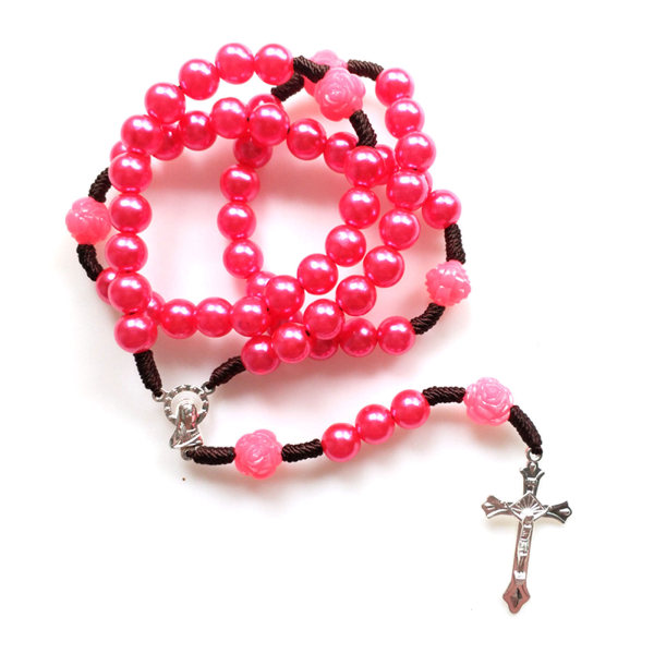 Rukouskaulakoru Ensimmäinen ehtoollinen Rosary False Pearl Bead Katolinen ketju Rosary Red