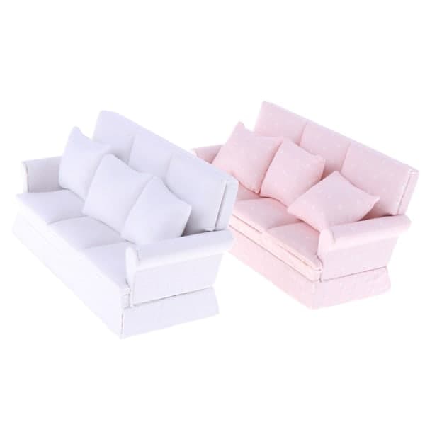 Mini legetøjsdukkehus møbler blød træ sofa med pude Mi Hvid CDQ