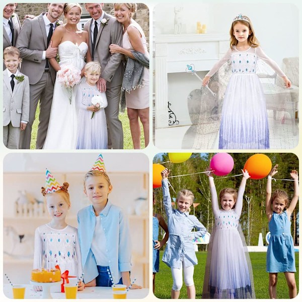 Elsa-dräkt, barn, flickor, Elsa Anna, prinsessklänning, barn, Elsa-klänning med krona, trollstav, fest, utklädning, karneval, halloween, julkostym 100cm