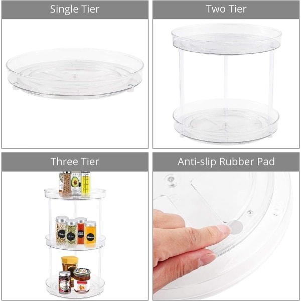 Roterbart kryddställ 3-vånings Lazy Susan Skivbord 360° roterande organizer med halkskyddande gummikuddar för kök/ organizer