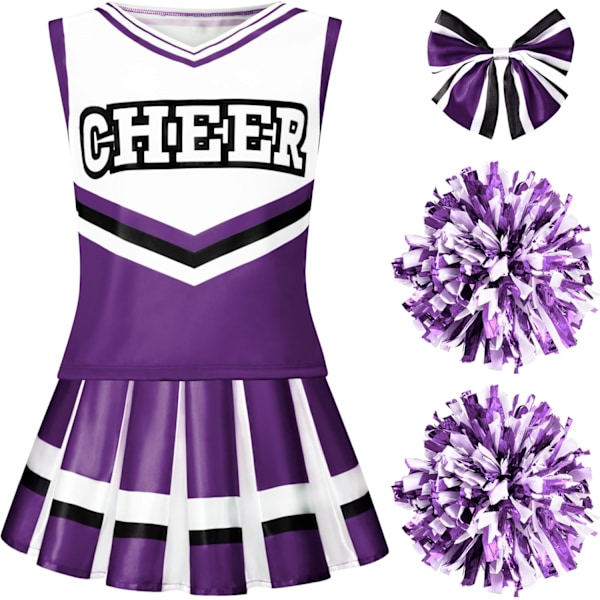 Cheerleader-kostyme for jenter Halloween Søt Cheerleader-uniform Antrekk med tilbehør Purple Medium (8-10 yrs)