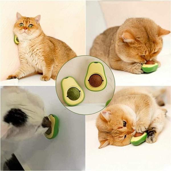 Kattmyntaboll med 2 bollar, väggmonterad kattmyntaboll, roterande kattmyntaleksak