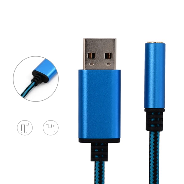 2 i 1 USB til 3,5 mm hodetelefonkabeladapter USB hann til 3,5 AUX lyd hunnkontakt for Apple for Beats hodetelefonadapter Blå 1m Blue 1m