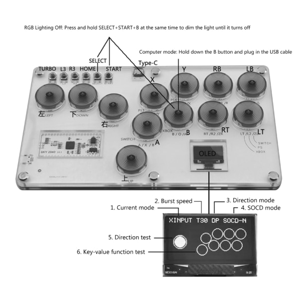 Hållbar Mekanisk Knappspelkontroll Fight Stick Passar för PC Arcade Keyboard Transparent grå blå