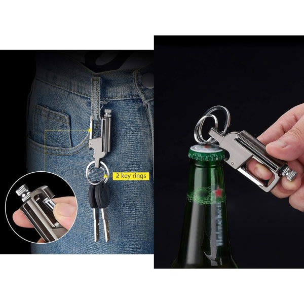 Bärbar återanvändbar tre-i-ett tändsticks tändare nyckelring och flasköppnare utomhusöverlevnadsutrustning Guld