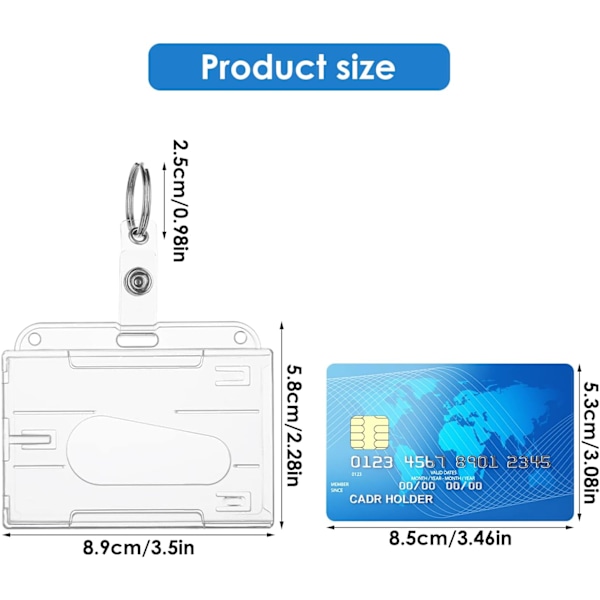 2-pakks ID-kortlommer med nøkkelring - Holdbare klare plast-merkebeskyttere (horisontale) Horizontal