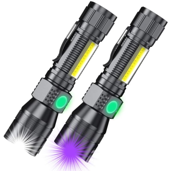 Uppladdningsbara ficklampor med svart ljus, iToncs 3 i 1 UV-facklor Super Ljus Vattentät LED USB fackla