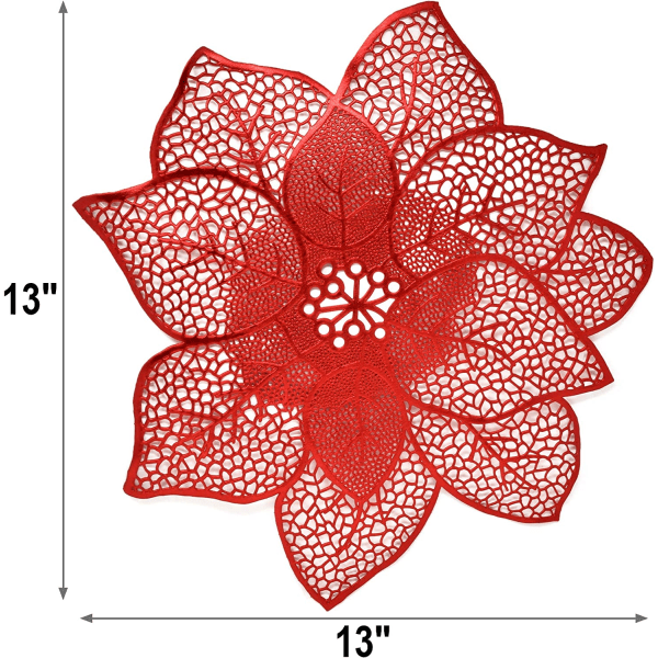 Poinsettia-underlägg, set om 4, röda, 17,5\" diameter