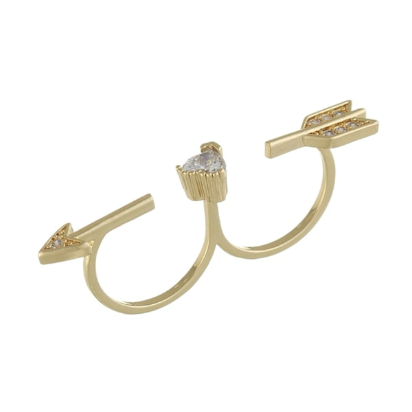 Ny stil Cupid-Hjerte-Pil Ringer for Kvinner Justerbar To Fingre Ring Zirkon Berlock Smykker for gaver til bryllupspar