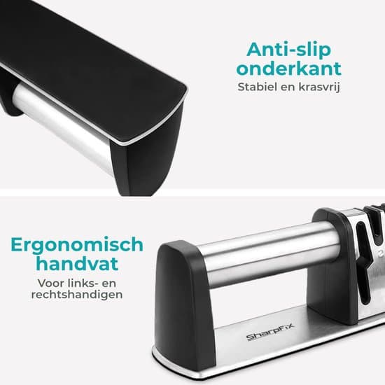 SharpFix 4-i-1 knivsliper for kjøkkenkniver og sakser, diamant, keramikk og wolframstål, sklisikker base, svart/sølv