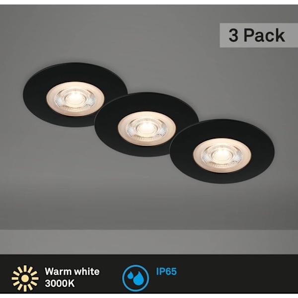 3 kpl Erittäin Ohuet LED Upotettavat Kattovalot, Mattamusta, IP65 Kylpyhuoneen Spottivalot, 90x25mm