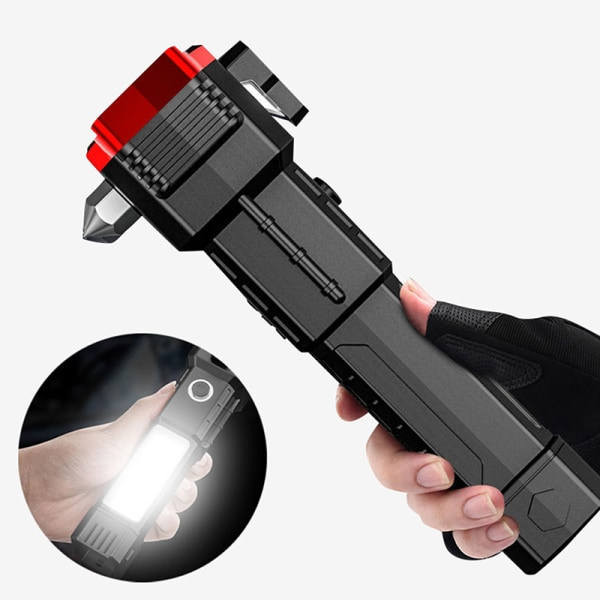 Multifunktionell ficklampa bilsäkerhet hammare ficklampa USB cha röd one size red one size