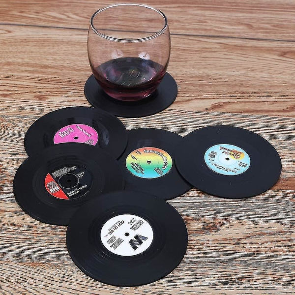 Underlagsett med 6, Vinyl Record Retro Underlag for drinker