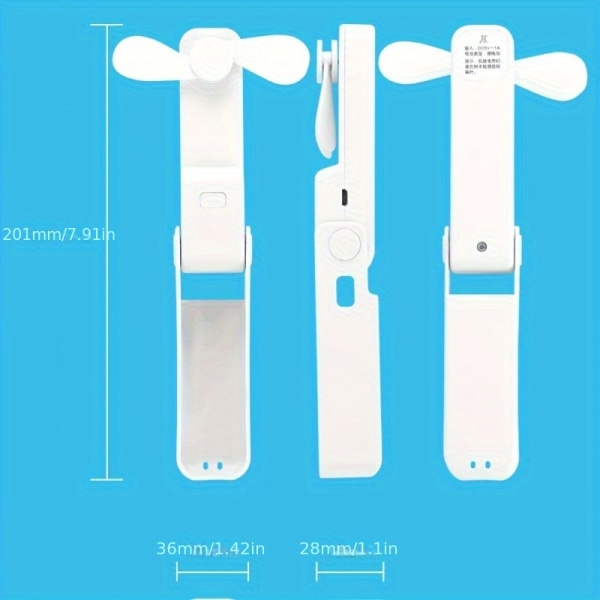 1 ST mote bærbar håndholdt vifte USB oppladbar mini lommevifte sammenleggbar vifte for utendørs reiser Liten vifte Blue