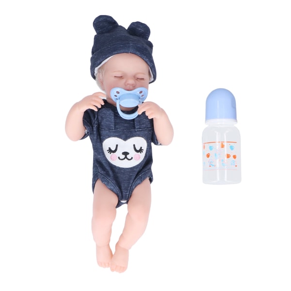 12 tommers nyfødt babydukkesett Vaskbar emuleringsmyk silikon Sovende babyguttdukke med klær tåteflaske brystvorte
