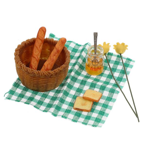Campingpresenter Picknickkurv Mini Dukkehuskorg Fotorekvisit Køkkentilbehørssæt (3,4X2CM, Grøn)