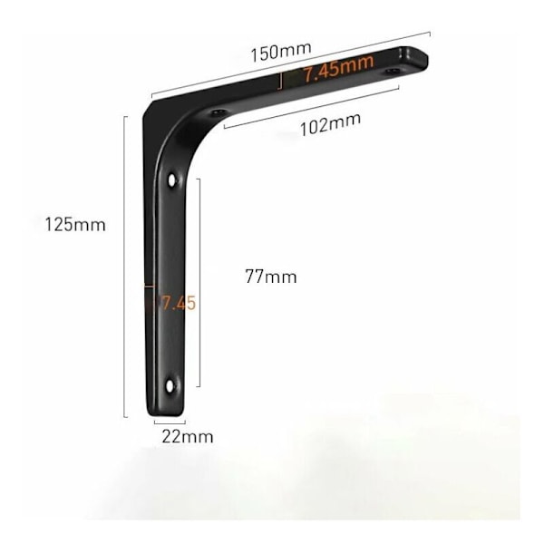 2 kpl L-muotoinen hyllynkannatin, 150x125mm, Musta