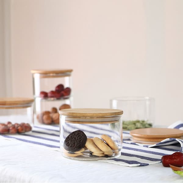 Airtight Kitchen Storage Containers, Three-Tier Stackable Glass Jars Bamboo Lids, Clear Borosilicate Glass Multifunctional Storage, Microwave Safe