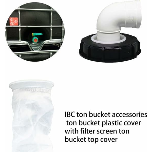 90° IBC lågfilter, 163 mm nylon regnvandsfilter, vaskbart med låg til IBC regnvandstank DN 150