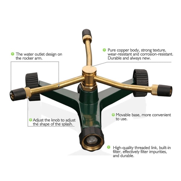 Nurmikon sprinkler, irrotettavat pyörät, kasteluväline pohjalla, liikkuvat pyörät, kotipuutarha, automaattiset vesisprinklerit