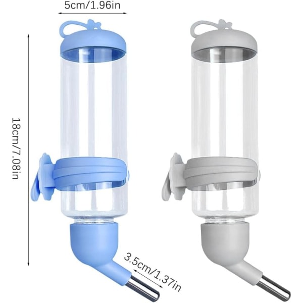 Dvärgkanin nappflaska för bur, nappflaska för kanin, 2 st 250 ML/8.45 OZ, droppfri hängande vattenflaska i plast Automatisk flaskdispenser