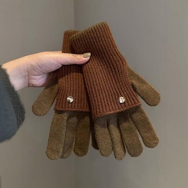 2-i-1 vinterhandskar för kvinnor - med pekskärmsfunktion - stickade, elastiska, varma handskar - med stickade muddar