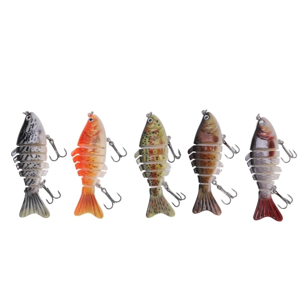 5 kpl 6-osainen uintiuistin Multi Jointed Swimbbait Monihaarainen syötti 2 koukulla