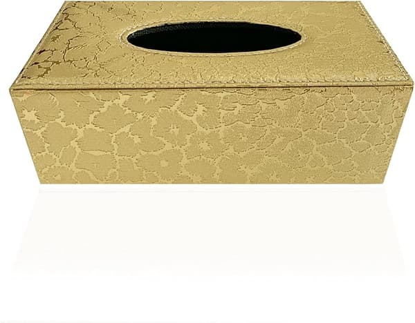 Stilren Tissue Box Holder i PU-Læder, Moderne Rektangulær Servietholder Papirdispenser (Gylden Lyn)