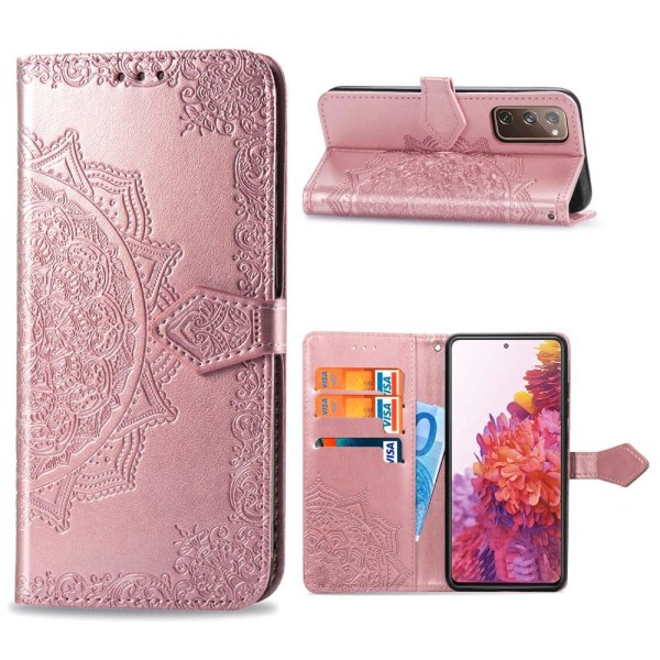 Samsung Galaxy S20 FE - Mandala Nahkainen Kotelo - Rose Gold Rose Gold Rose Gold