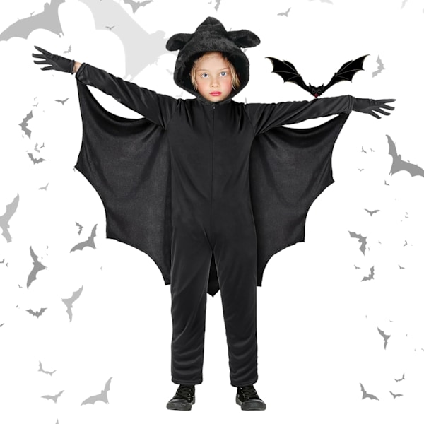 Børneflagermuskostume, Sort Flagermuskostume, Flagermuskostume, Halloweenkostume, Karneval, Kappe, Flagermuskostume, Maskerade Kostumer black Medium