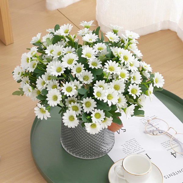 Daisy-kimppu, 10 keinotekoista päivänkakkaraa, 30 cm silkkiä kukkia lehdillä kukka-asetelmiin