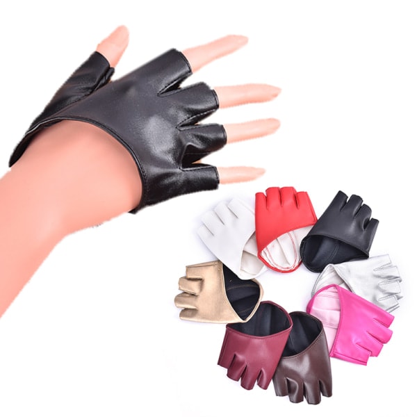 Pu Læder Fingerless Handske Til Goth Punk Rock Lolita Harajuku Rose Rød One Size Rose red One Size