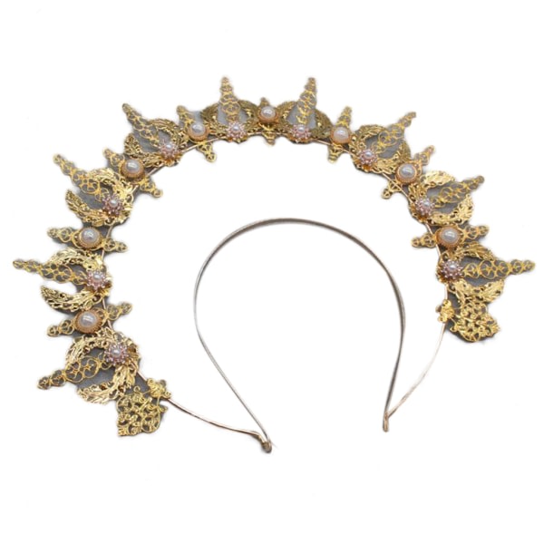 Lolita Halo Crown for kvinner Gotisk ihålig präglad Moon Tiara Vintage Pearl Dekor Huvudbonader Dekorativ Lyx Hårbåge