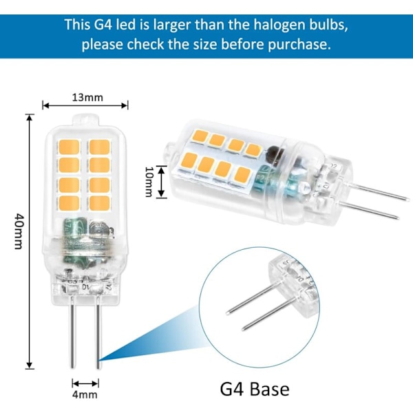 G4 LED-lampa varmvit 3000k 3w 12v ej dimbar 6-pack