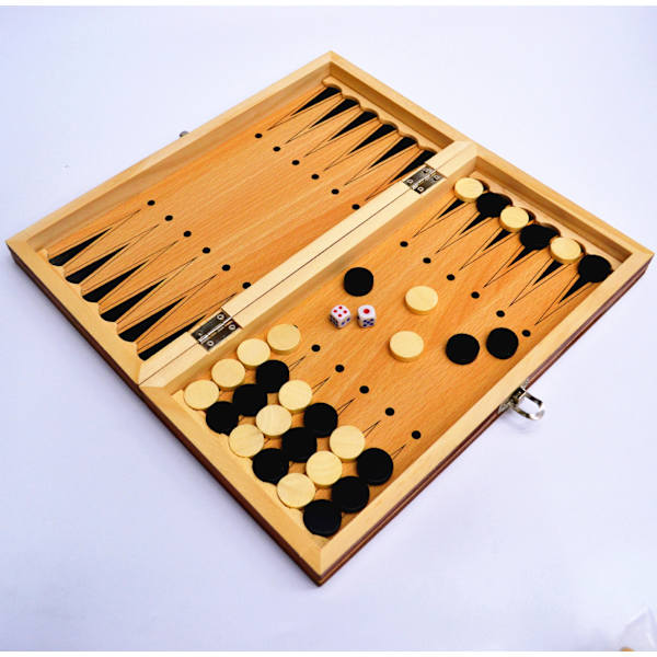 Træ Magnetisk Skak 3 i 1 Sæt Bærbar Foldbar Puslespil Atletisk Brætspil Legetøj W7701H(24CM)